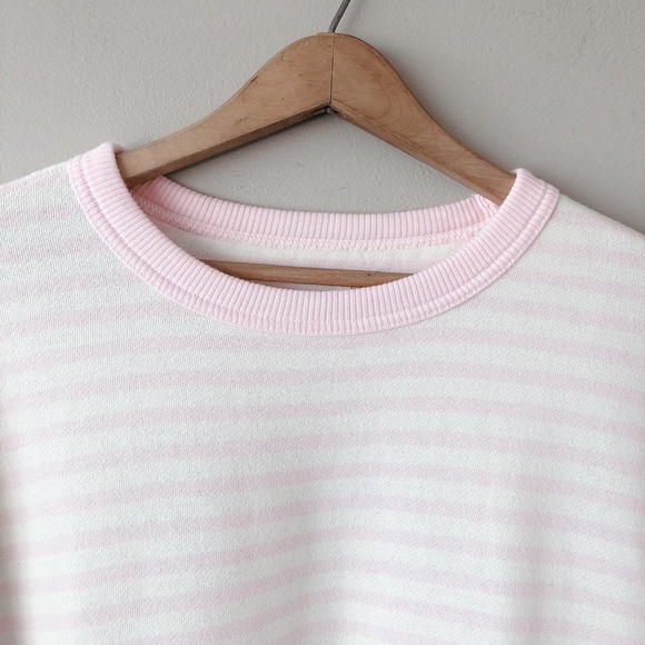 Aerie pink stripe oversized sweater large crewneck sweatshirt NWT - Picture 11 of 16